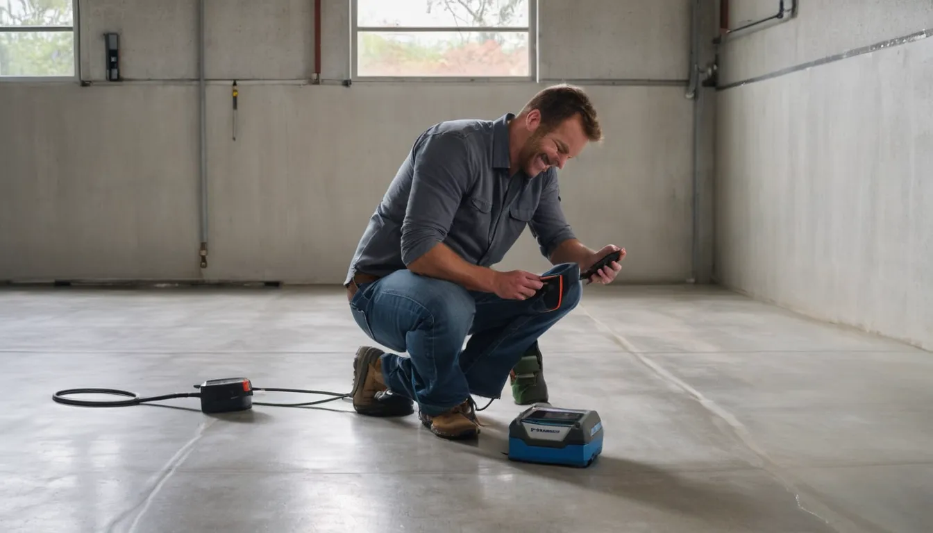 A provider checking a concrete floor before coating in the Lacey area